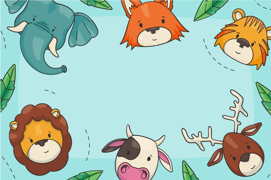 卡通森林动物狮子老虎猴子长颈鹿海豚鸟兔子牛斑马插画海报AI素材【096】
